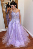 A-Line Lavender Tulle Applique Lace Up Back Prom Evening Dress TP1218 - Tirdress