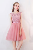 A-Line Cap Sleeves Appliques Bowknot Crystal Sashes Homecoming Dress PG154 - Tirdress