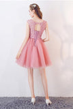 A-Line Cap Sleeves Appliques Bowknot Crystal Sashes Homecoming Dress PG154 - Tirdress