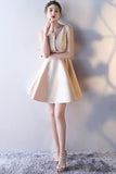 A-Line Deep V-Neck Straps Short Sleeveless Khaki Homecoming Dress TR0190 - Tirdress