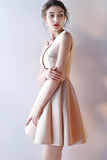 A-Line Deep V-Neck Straps Short Sleeveless Khaki Homecoming Dress TR0190 - Tirdress