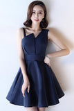 A-Line Deep V-Neck Straps Short Sleeveless Khaki Homecoming Dress TR0190 - Tirdress