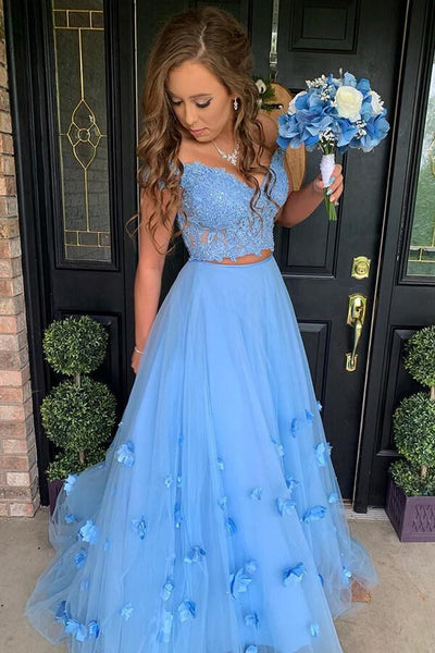 Princess Sky Blue Tiered Tulle Prom Dresss Evening Dress with Appliques Tirdress