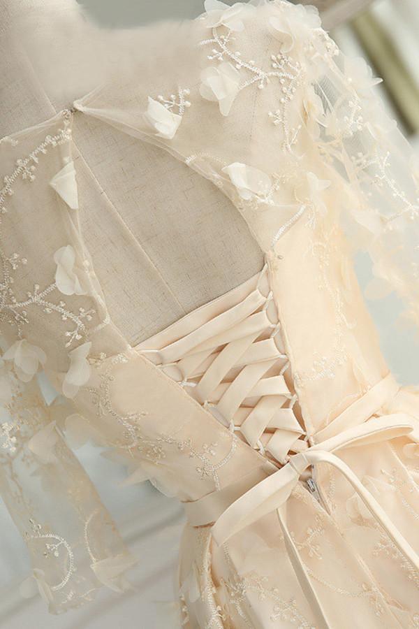 A-Line Half Sleeves Tulle Homecoming Dress With Appliques TR0204 - Tirdress
