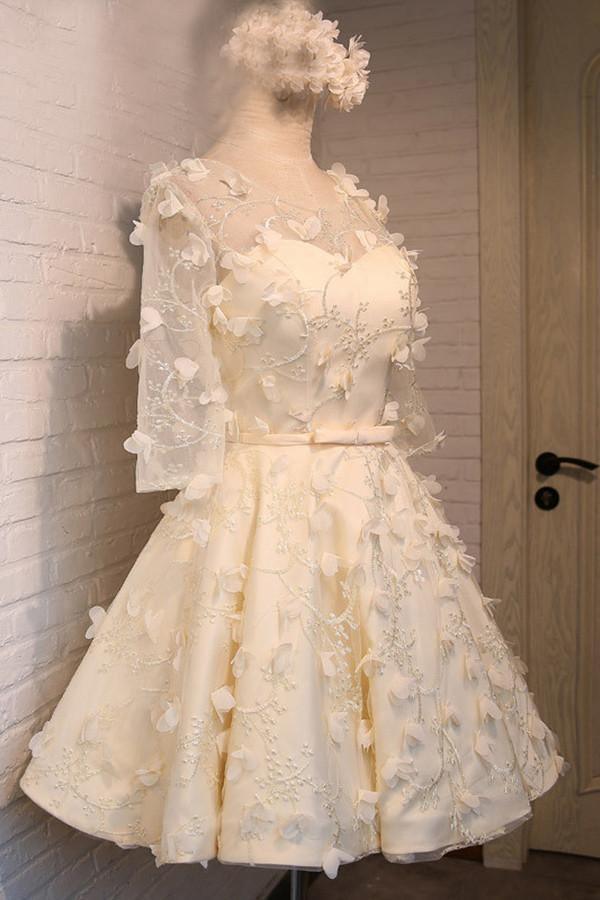 A-Line Half Sleeves Tulle Homecoming Dress With Appliques TR0204 - Tirdress