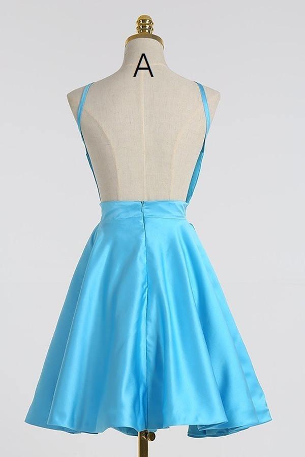 A-Line Halter Backless Short Pearl Pink Satin Homecoming Dress TR0165 - Tirdress