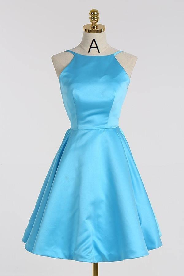 A-Line Halter Backless Short Pearl Pink Satin Homecoming Dress TR0165 - Tirdress