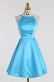 A-Line Halter Backless Short Pearl Pink Satin Homecoming Dress TR0165 - Tirdress