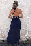 A-Line Halter Floor-Length Backless Navy Blue Chiffon Prom Dress PG382 - Tirdress