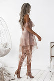A-Line High Low Blush Sleeveless Lace Homecoming Dress PG192 - Tirdress