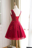 A-Line Knee-Length Red Tulle Homecoming Dress With Appliques TR0185 - Tirdress