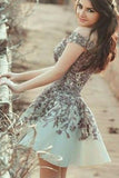 A-Line Off-the-Shoulder Tulle Short Homecoming Dress with Appliques TR0163 - Tirdress