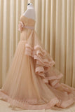 A-Line Stomacher Tiered Wedding Dress Court Train With Appliques TN0103 - Tirdress