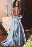 A-Line Straps Sweep Train Backless Satin Prom Dress With Beading PG402 - Tirdress