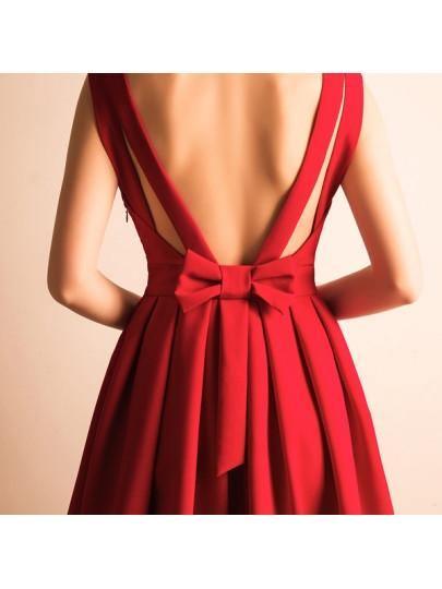 A-Line V-Neck Bowknot Pleats Short Prom Dress Homecoming Dress PG146 - Tirdress
