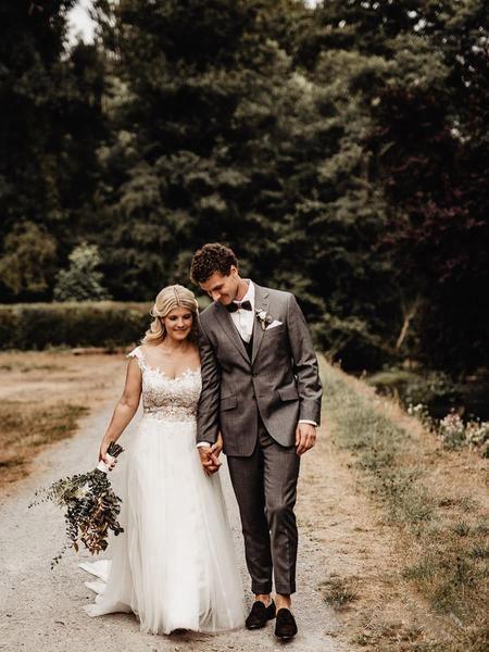 A-Line Wedding Gown with Illusion Neck With Back Lace Appliqued TN220 - Tirdress