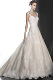 A-line Deep V-Neck Lace Wedding Dress With Appliques TN0101 - Tirdress