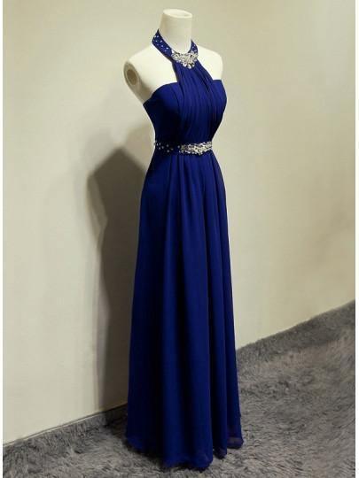 A-line Halter Crystal Floor-Length Evening/Prom Dress PG383 - Tirdress