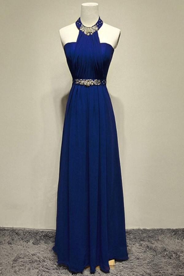 A-line Halter Crystal Floor-Length Evening/Prom Dress PG383 - Tirdress