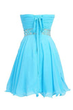 A-line Knee Length Chiffon Blue Homecoming Dress With Crystals TR0130 - Tirdress