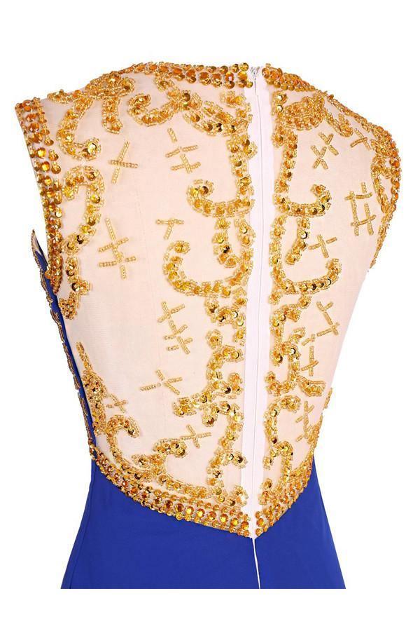A-line Knee Length Chiffon Royal Blue Homecoming Dress With Beading TR0131 - Tirdress