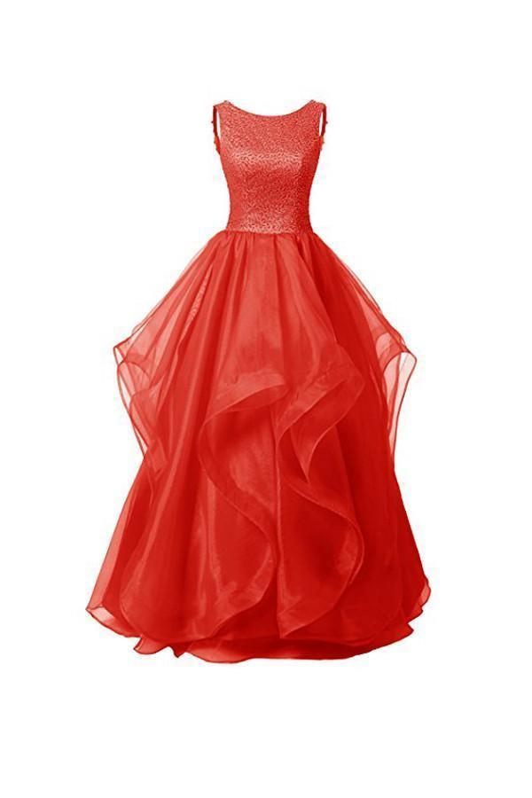 A-line Red Organza Asymmetric Bridesmaid Dress With Beading BD027 - Tirdress