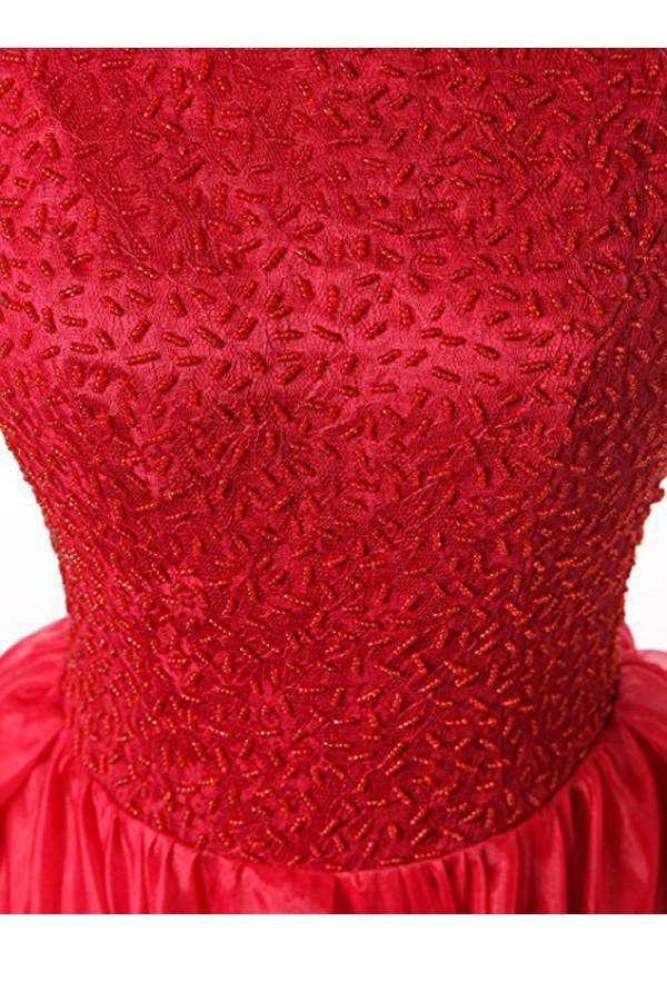 A-line Red Organza Asymmetric Bridesmaid Dress With Beading BD027 - Tirdress