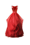A-line Red Organza Asymmetric Bridesmaid Dress With Beading BD027 - Tirdress
