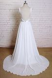 A-line Straps Court Train Chiffon Appliques Backless Wedding Dresses WD172 - Tirdress