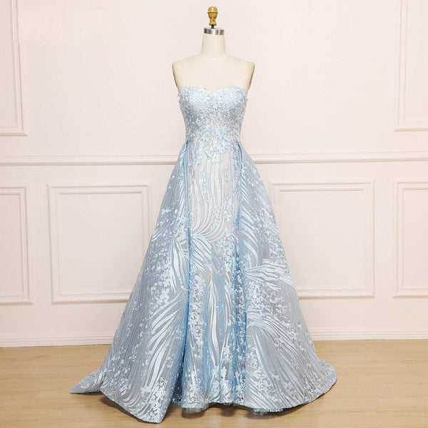 A-line Sweetheart Blue Lace Long Wedding Dress With Appliques TN234 US0 / Blue A-line Sweetheart Blue Lace Long Wedding Dress With Appliques TN234 US0 / Blue