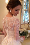 A-line V-neck Long Sleeves Court Train Wedding Dress With Appliques WD062 - Tirdress