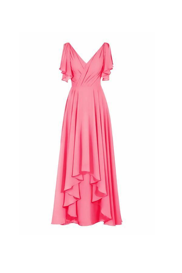 A-line V-neck Short Sleeves Floor Length Chiffon Bridesmaid Dress BD014 - Tirdress