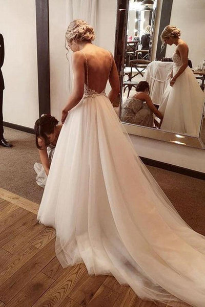 Backless Lace Tulle Beach Wedding Dress Fashion Bridal Gown TN205 US8 / White Backless Lace Tulle Beach Wedding Dress Fashion Bridal Gown TN205 US8 / White