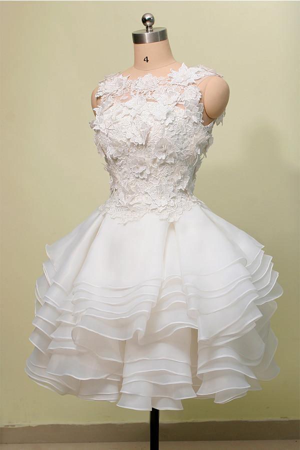 Ball Gown Jewel Knee Length Lace Organza Homecoming Dress With Layers TR0137 - Tirdress