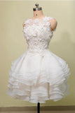 Ball Gown Jewel Knee Length Lace Organza Homecoming Dress With Layers TR0137 - Tirdress