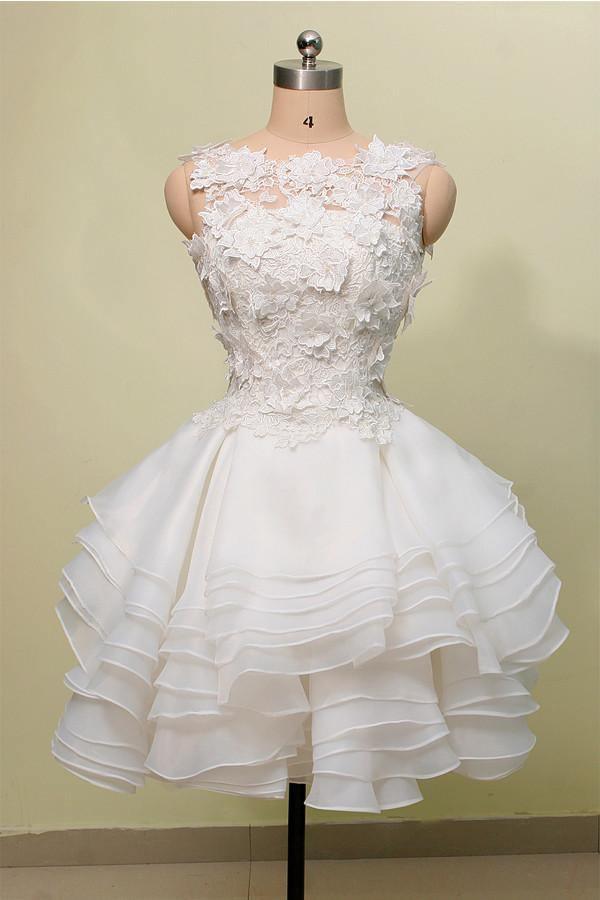 Ball Gown Jewel Knee Length Lace Organza Homecoming Dress With Layers TR0137 - Tirdress