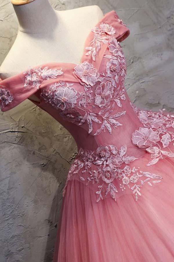 Ball Gown Off-the-Shoulder Tulle Wedding Dress With Appliques WD196 - Tirdress