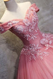 Ball Gown Off-the-Shoulder Tulle Wedding Dress With Appliques WD196 - Tirdress