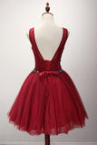 Ball Gown Scoop Neck Short Tulle Homecoming Dress With Beading PG136 - Tirdress