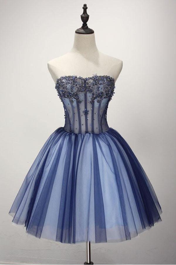 Ball Gown Strapless Short Tulle Homecoming Dress With Beading PG139 - Tirdress