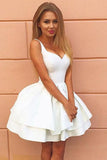 Ball Gown Straps Short Lace-up White Satin Homecoming Dress PG126 - Tirdress