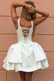 Ball Gown Straps Short Lace-up White Satin Homecoming Dress PG126 - Tirdress
