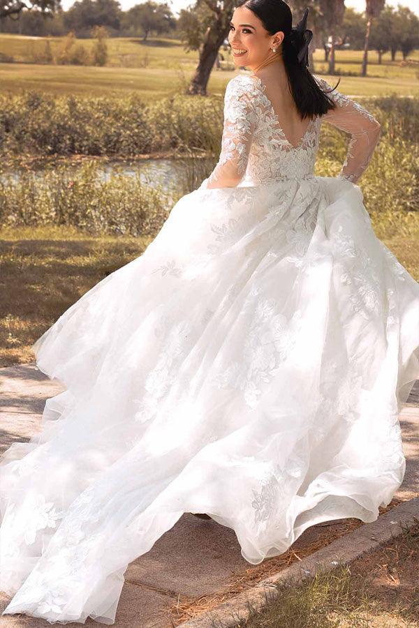Boho A-line Long Sleeves Lace Outdoor Wedding Dresses TN319 - Tirdress