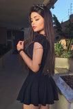Cap Sleeves V Neck Black Homecoming Dress Party Dress With Lace Applique PG179 - Tirdress