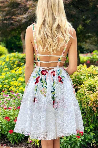 white floral homecoming dress Backless Sheer-Waist Floral Homecoming Dress 8053J Sage / XSmall