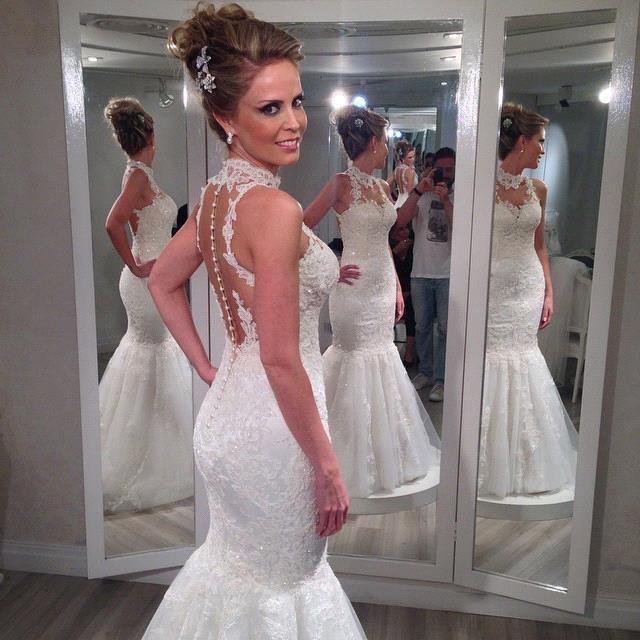 Charming High Neck Sleeveless Lace Mermaid Tulle Wedding Dresses WD033 - Tirdress