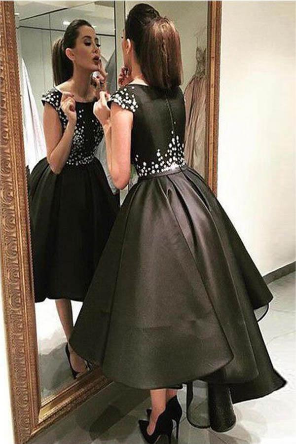 Chic Modern Sparking Beading High Low Black Organza Homecoming Dress PG178 - Tirdress
