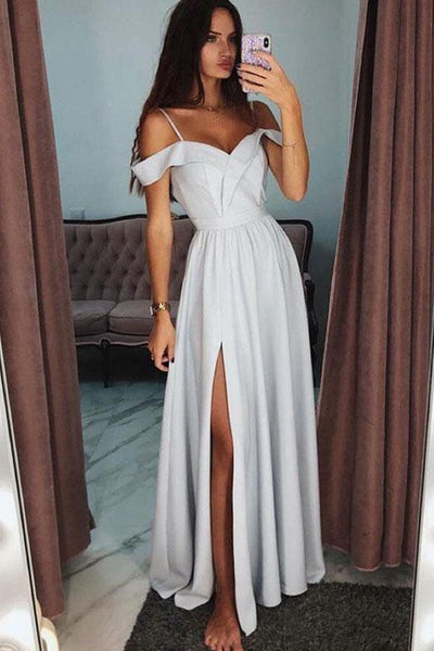 Chic Spaghetti Strap Off the Shoulder Side Slit Long Prom Dress – Tirdress