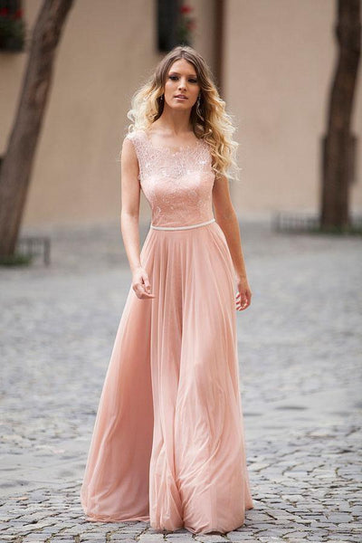 formal evening dress Elegant A-line Blush Pink Sleeveless Lace Prom/Evening Dresses – Tirdress