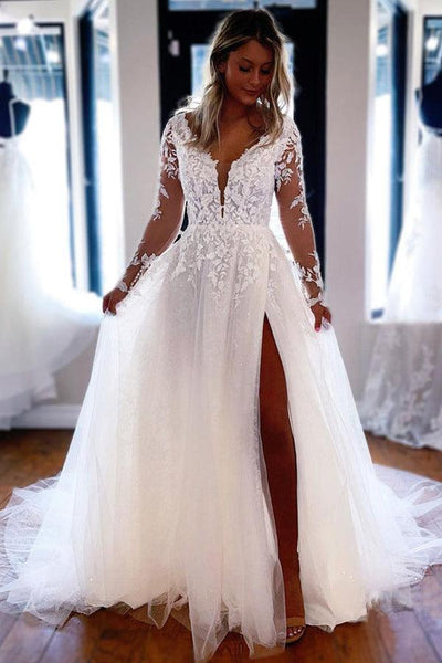 A line lace wedding dress with sleeves hotsell